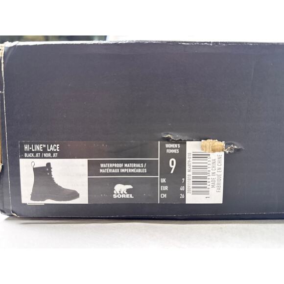 Sorel Hi-Line Lace Boots Women's Size 9 Black Waterproof Leather Low Heel Tabs - Picture 10 of 10